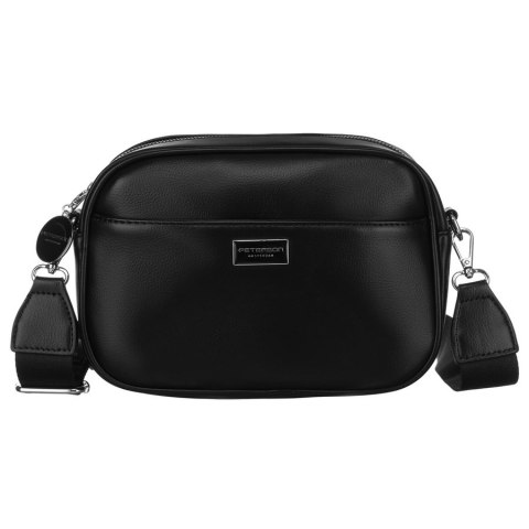Czarna, klasyczna listonoszka damska crossbody z eko skóry dwa paski w komplecie Peterson Czarna, klasyczna listonoszka damska crossbody z eko skóry dwa paski w komplecie Peterson