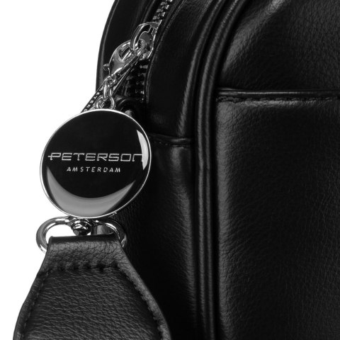 Czarna, klasyczna listonoszka damska crossbody z eko skóry dwa paski w komplecie Peterson Czarna, klasyczna listonoszka damska crossbody z eko skóry dwa paski w komplecie Peterson