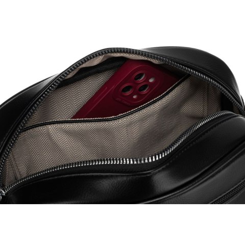Czarna, klasyczna listonoszka damska crossbody z eko skóry dwa paski w komplecie Peterson Czarna, klasyczna listonoszka damska crossbody z eko skóry dwa paski w komplecie Peterson