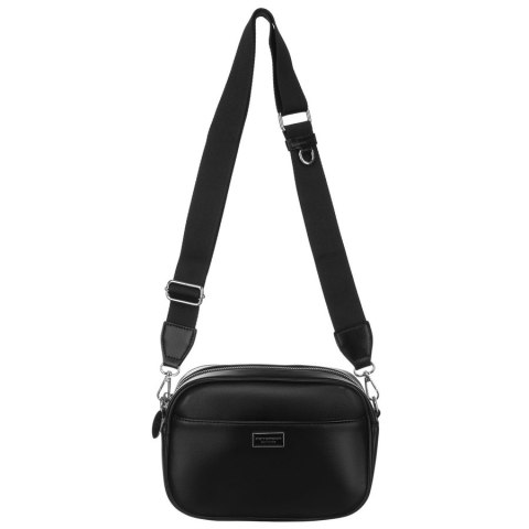 Czarna, klasyczna listonoszka damska crossbody z eko skóry dwa paski w komplecie Peterson Czarna, klasyczna listonoszka damska crossbody z eko skóry dwa paski w komplecie Peterson