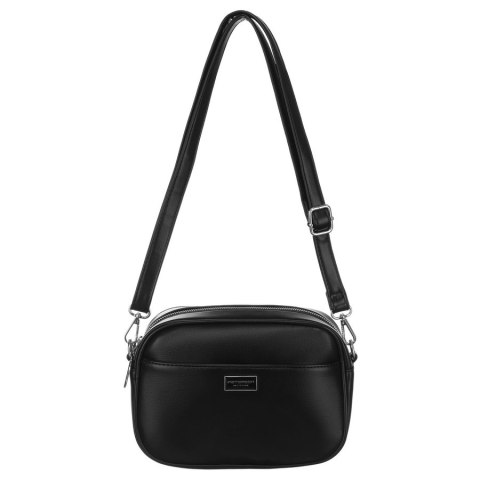 Czarna, klasyczna listonoszka damska crossbody z eko skóry dwa paski w komplecie Peterson Czarna, klasyczna listonoszka damska crossbody z eko skóry dwa paski w komplecie Peterson