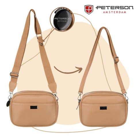 Miejska, beżowa listonoszka damska ze skóry ekologicznej w komplecie dwa paski na ramię crossbody Peterson Miejska, beżowa listonoszka damska ze skóry ekologicznej w komplecie dwa paski na ramię crossbody Peterson