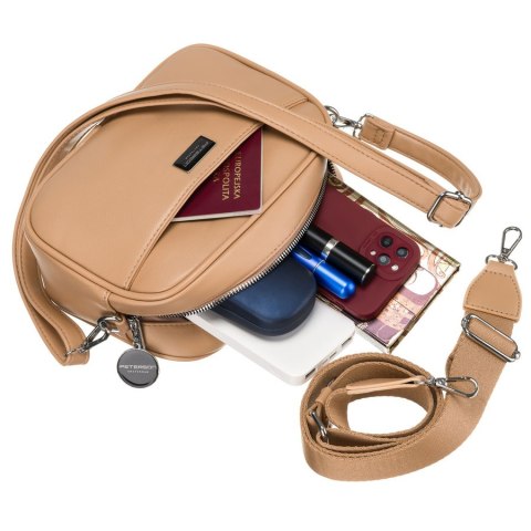 Miejska, beżowa listonoszka damska ze skóry ekologicznej w komplecie dwa paski na ramię crossbody Peterson Miejska, beżowa listonoszka damska ze skóry ekologicznej w komplecie dwa paski na ramię crossbody Peterson