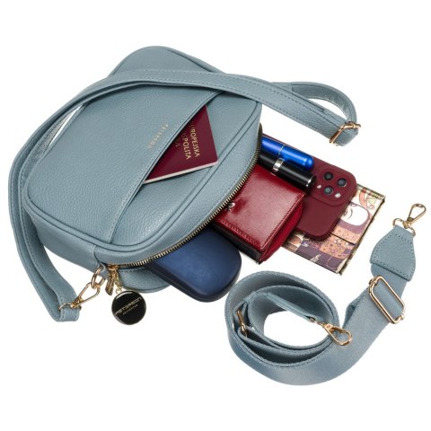 Niebieska listonoszka damska crossbody z wąskim i szerokim paskiem na ramię eko skóra Peterson Niebieska listonoszka damska crossbody z wąskim i szerokim paskiem na ramię eko skóra Peterson