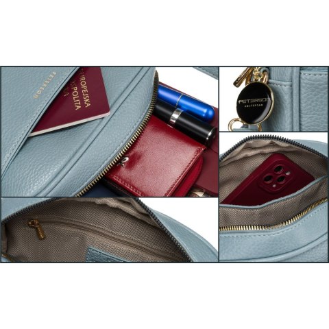 Niebieska listonoszka damska crossbody z wąskim i szerokim paskiem na ramię eko skóra Peterson Niebieska listonoszka damska crossbody z wąskim i szerokim paskiem na ramię eko skóra Peterson