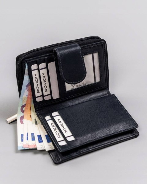 Skórzany portfel damski z systemem RFID Protect - Rovicky Skórzany portfel damski z systemem RFID Protect - Rovicky
