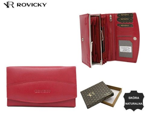 Skórzany portfel damski z tłoczoną klapą - Rovicky Skórzany portfel damski z tłoczoną klapą - Rovicky