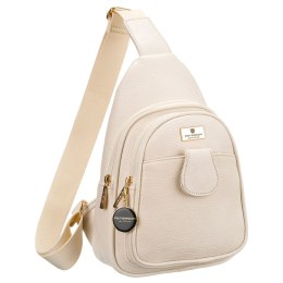 Beżowa saszetka damska z szerokim materiałowym paskiem crossbody plecak na jedno ramię eko skóra Peterson