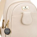 Beżowa saszetka damska z szerokim materiałowym paskiem crossbody plecak na jedno ramię eko skóra Peterson