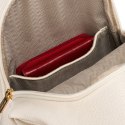 Beżowa saszetka damska z szerokim materiałowym paskiem crossbody plecak na jedno ramię eko skóra Peterson