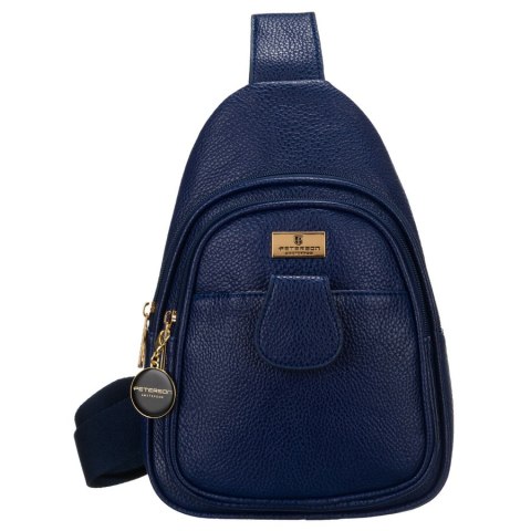 Mała miejska saszetka damska na ramię lub przez ramię crossbody granatowa ze złotymi okuciami eko skóra Peterson Mała miejska saszetka damska na ramię lub przez ramię crossbody granatowa ze złotymi okuciami eko skóra Peterson