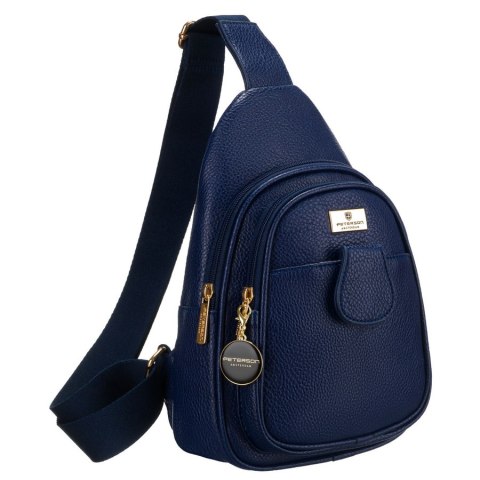 Mała miejska saszetka damska na ramię lub przez ramię crossbody granatowa ze złotymi okuciami eko skóra Peterson Mała miejska saszetka damska na ramię lub przez ramię crossbody granatowa ze złotymi okuciami eko skóra Peterson