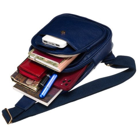 Mała miejska saszetka damska na ramię lub przez ramię crossbody granatowa ze złotymi okuciami eko skóra Peterson Mała miejska saszetka damska na ramię lub przez ramię crossbody granatowa ze złotymi okuciami eko skóra Peterson