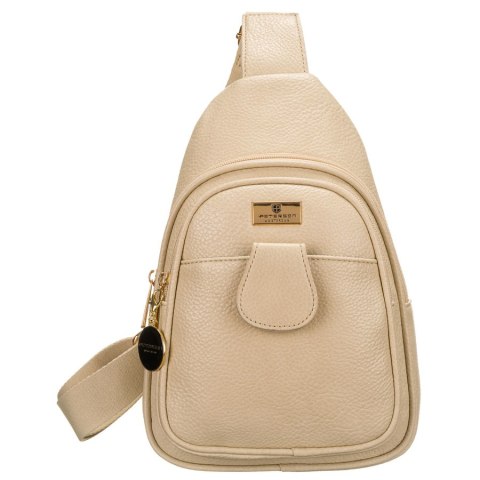 Modna i funkcjonalna beżowa saszetka damska crossbody z eko skóry Peterson Modna i funkcjonalna beżowa saszetka damska crossbody z eko skóry Peterson