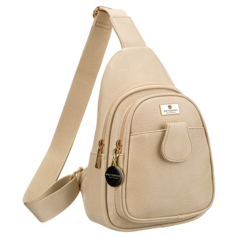 Modna i funkcjonalna beżowa saszetka damska crossbody z eko skóry Peterson Modna i funkcjonalna beżowa saszetka damska crossbody z eko skóry Peterson