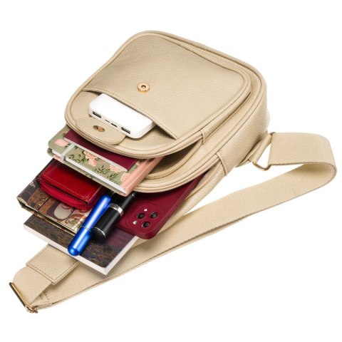 Modna i funkcjonalna beżowa saszetka damska crossbody z eko skóry Peterson Modna i funkcjonalna beżowa saszetka damska crossbody z eko skóry Peterson