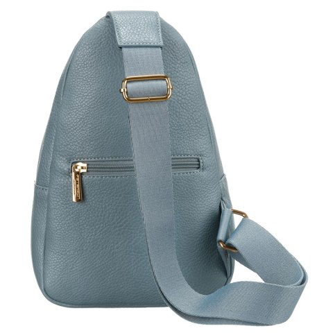 Niebieska stylowa mała saszetka damska z eko skóry zdobionej złotymi okuciami nerka crossbody Peterson Niebieska stylowa mała saszetka damska z eko skóry zdobionej złotymi okuciami nerka crossbody Peterson