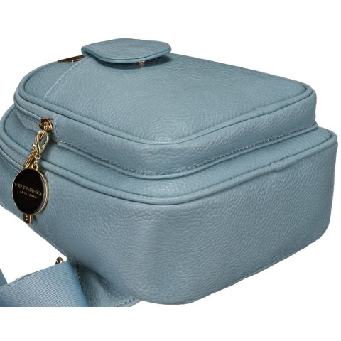 Niebieska stylowa mała saszetka damska z eko skóry zdobionej złotymi okuciami nerka crossbody Peterson Niebieska stylowa mała saszetka damska z eko skóry zdobionej złotymi okuciami nerka crossbody Peterson