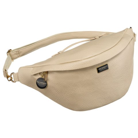 Beżowa nerka damska ze skóry ekologicznej saszetka na biodra lub na ramię crossbody Peterson Beżowa nerka damska ze skóry ekologicznej saszetka na biodra lub na ramię crossbody Peterson