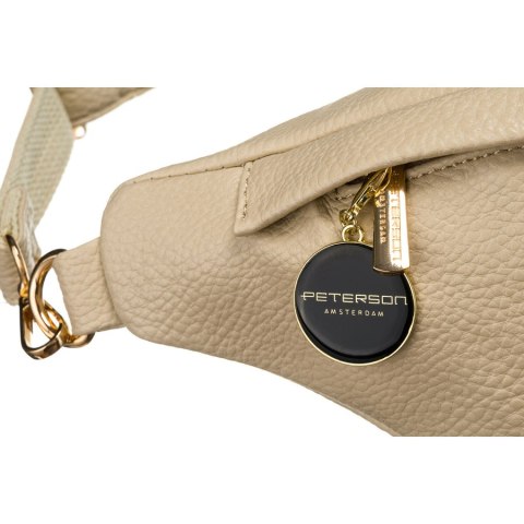 Beżowa nerka damska ze skóry ekologicznej saszetka na biodra lub na ramię crossbody Peterson Beżowa nerka damska ze skóry ekologicznej saszetka na biodra lub na ramię crossbody Peterson
