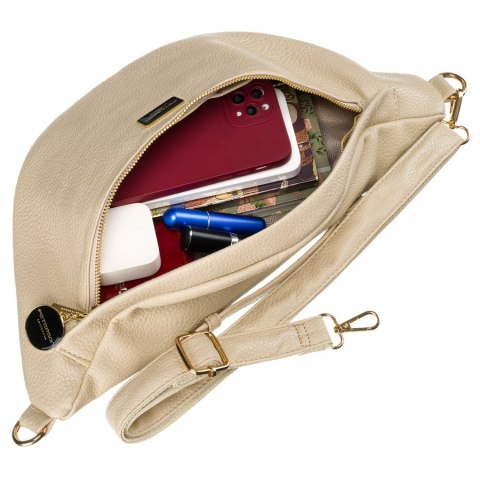 Beżowa nerka damska ze skóry ekologicznej saszetka na biodra lub na ramię crossbody Peterson Beżowa nerka damska ze skóry ekologicznej saszetka na biodra lub na ramię crossbody Peterson