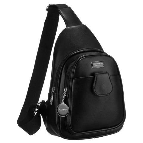 Czarna funkcjonalna saszetka damska z szerokim regulowanym paskiem nerka crossbody eko skóra Peterson Czarna funkcjonalna saszetka damska z szerokim regulowanym paskiem nerka crossbody eko skóra Peterson