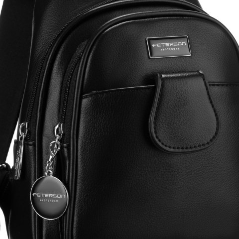 Czarna funkcjonalna saszetka damska z szerokim regulowanym paskiem nerka crossbody eko skóra Peterson Czarna funkcjonalna saszetka damska z szerokim regulowanym paskiem nerka crossbody eko skóra Peterson