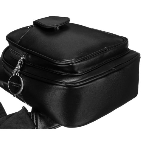 Czarna funkcjonalna saszetka damska z szerokim regulowanym paskiem nerka crossbody eko skóra Peterson Czarna funkcjonalna saszetka damska z szerokim regulowanym paskiem nerka crossbody eko skóra Peterson