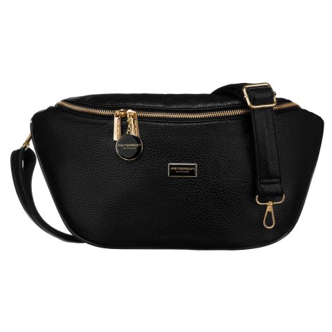 Duża czarna saszetka damska z eko skóry nerka na biodra lub na ramię crossbody Peterson Duża czarna saszetka damska z eko skóry nerka na biodra lub na ramię crossbody Peterson