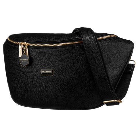Duża czarna saszetka damska z eko skóry nerka na biodra lub na ramię crossbody Peterson Duża czarna saszetka damska z eko skóry nerka na biodra lub na ramię crossbody Peterson