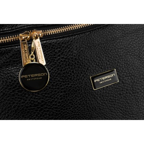 Duża czarna saszetka damska z eko skóry nerka na biodra lub na ramię crossbody Peterson Duża czarna saszetka damska z eko skóry nerka na biodra lub na ramię crossbody Peterson