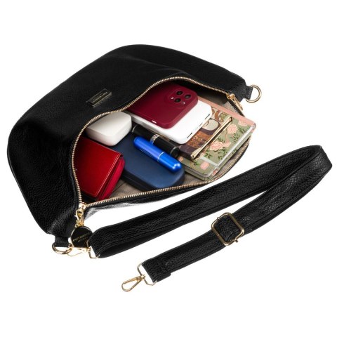 Duża czarna saszetka damska z eko skóry nerka na biodra lub na ramię crossbody Peterson Duża czarna saszetka damska z eko skóry nerka na biodra lub na ramię crossbody Peterson