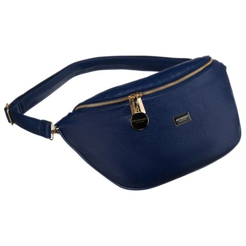 Duża granatowa nerka damska biodrówka saszetka ze skóry ekologicznej crossbody Peterson Duża granatowa nerka damska biodrówka saszetka ze skóry ekologicznej crossbody Peterson