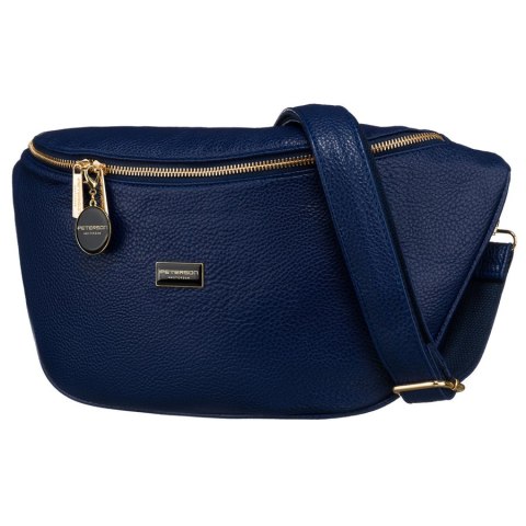 Duża granatowa nerka damska biodrówka saszetka ze skóry ekologicznej crossbody Peterson Duża granatowa nerka damska biodrówka saszetka ze skóry ekologicznej crossbody Peterson