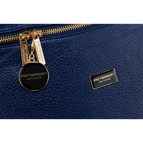 Duża granatowa nerka damska biodrówka saszetka ze skóry ekologicznej crossbody Peterson Duża granatowa nerka damska biodrówka saszetka ze skóry ekologicznej crossbody Peterson