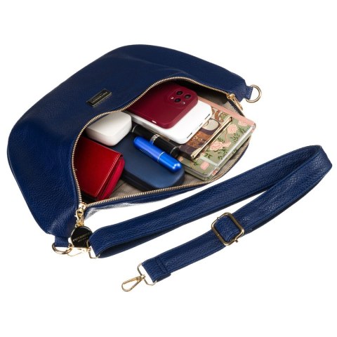 Duża granatowa nerka damska biodrówka saszetka ze skóry ekologicznej crossbody Peterson Duża granatowa nerka damska biodrówka saszetka ze skóry ekologicznej crossbody Peterson