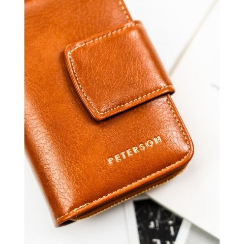Elegancki, brązowy portfel damski ze skóry ekologicznej z systemem RFID - Peterson Elegancki, brązowy portfel damski ze skóry ekologicznej z systemem RFID - Peterson
