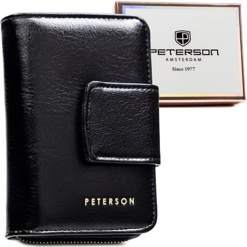 Elegancki, mały portfel damski ze skóry ekologicznej w czarnym kolorze - Peterson Elegancki, mały portfel damski ze skóry ekologicznej w czarnym kolorze - Peterson