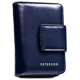 Granatowy portfel damski ze skóry ekologicznej z systemem RFID - Peterson