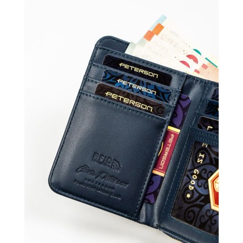 Granatowy portfel damski ze skóry ekologicznej z systemem RFID - Peterson Granatowy portfel damski ze skóry ekologicznej z systemem RFID - Peterson