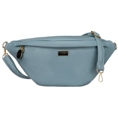 Modna sportowa niebieska saszetka damska na biodra, na ramię lub przez ramię nerka crossbody z eko skóry Peterson Modna sportowa niebieska saszetka damska na biodra, na ramię lub przez ramię nerka crossbody z eko skóry Peterson
