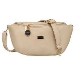Pojemna, duża, beżowa nerka damska z eko skóry saszetka na ramię lub na biodra crossbody Peterson