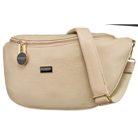 Pojemna, duża, beżowa nerka damska z eko skóry saszetka na ramię lub na biodra crossbody Peterson Pojemna, duża, beżowa nerka damska z eko skóry saszetka na ramię lub na biodra crossbody Peterson