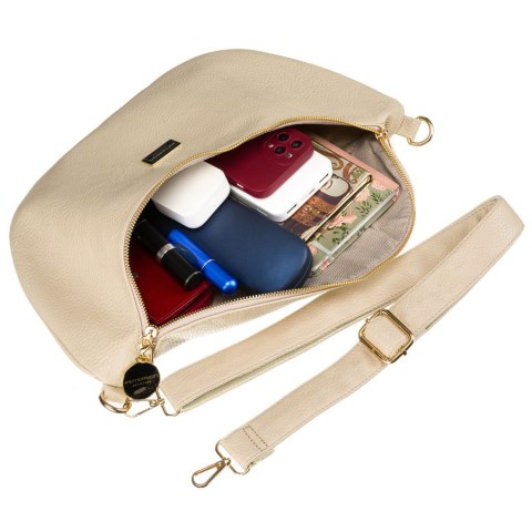 Pojemna, duża, beżowa nerka damska z eko skóry saszetka na ramię lub na biodra crossbody Peterson Pojemna, duża, beżowa nerka damska z eko skóry saszetka na ramię lub na biodra crossbody Peterson