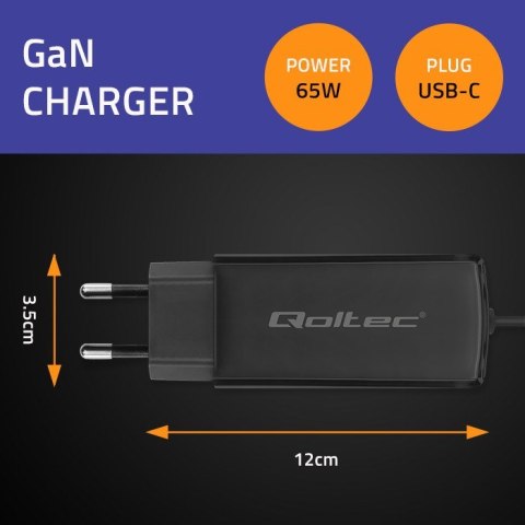 QOLTEC ŁADOWARKA SIECIOWA 65W GAN | 5-20V | 3-3.25A | USB 3.1 QOLTEC ŁADOWARKA SIECIOWA 65W GAN | 5-20V | 3-3.25A | USB 3.1