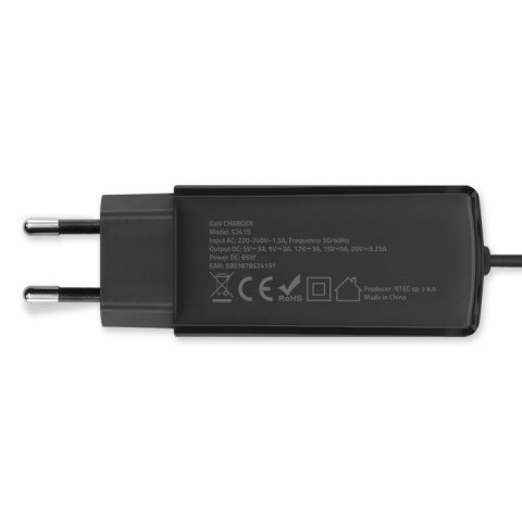 QOLTEC ŁADOWARKA SIECIOWA 65W GAN | 5-20V | 3-3.25A | USB 3.1 QOLTEC ŁADOWARKA SIECIOWA 65W GAN | 5-20V | 3-3.25A | USB 3.1