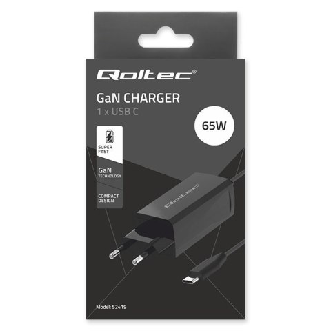 QOLTEC ŁADOWARKA SIECIOWA 65W GAN | 5-20V | 3-3.25A | USB 3.1 QOLTEC ŁADOWARKA SIECIOWA 65W GAN | 5-20V | 3-3.25A | USB 3.1