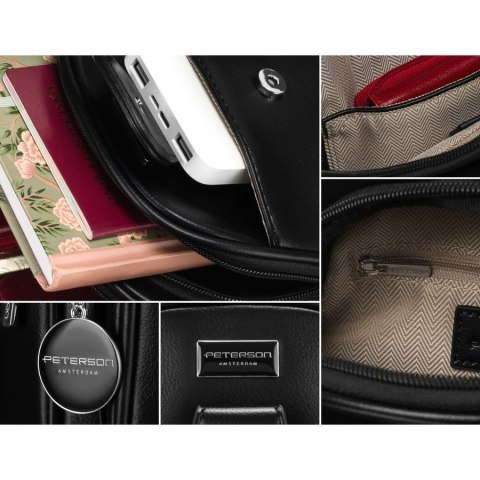 Czarna funkcjonalna saszetka damska z szerokim regulowanym paskiem nerka crossbody eko skóra Peterson Czarna funkcjonalna saszetka damska z szerokim regulowanym paskiem nerka crossbody eko skóra Peterson