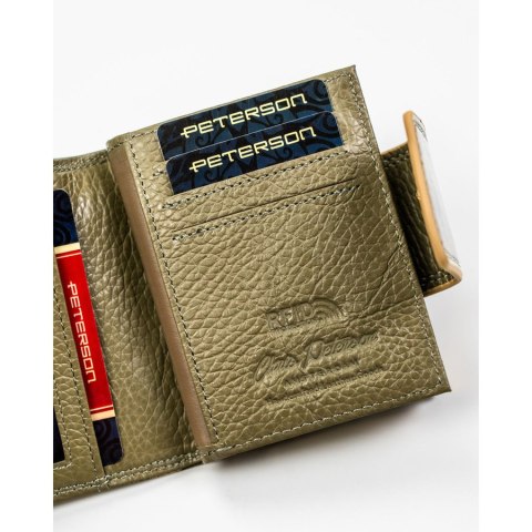 Elegancki portfel damski w złotym kolorze zamykany na zatrzask i bigiel - Peterson Elegancki portfel damski w złotym kolorze zamykany na zatrzask i bigiel - Peterson