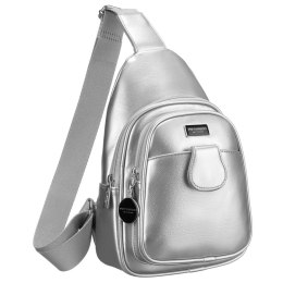 Modna srebrna saszetka damska z eko skóry nerka na ramię crossbody Peterson
